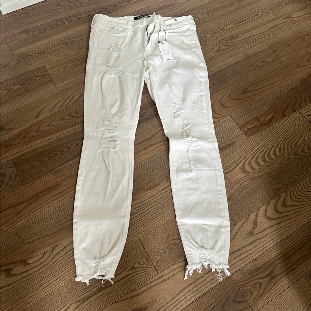 Express White Distressed Skinny Jeans